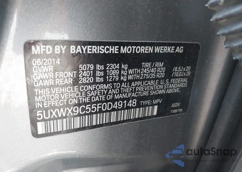 2015 BMW X3 xDrive28I from USA, damaged, VIN 5UXWX9C55F0D49148